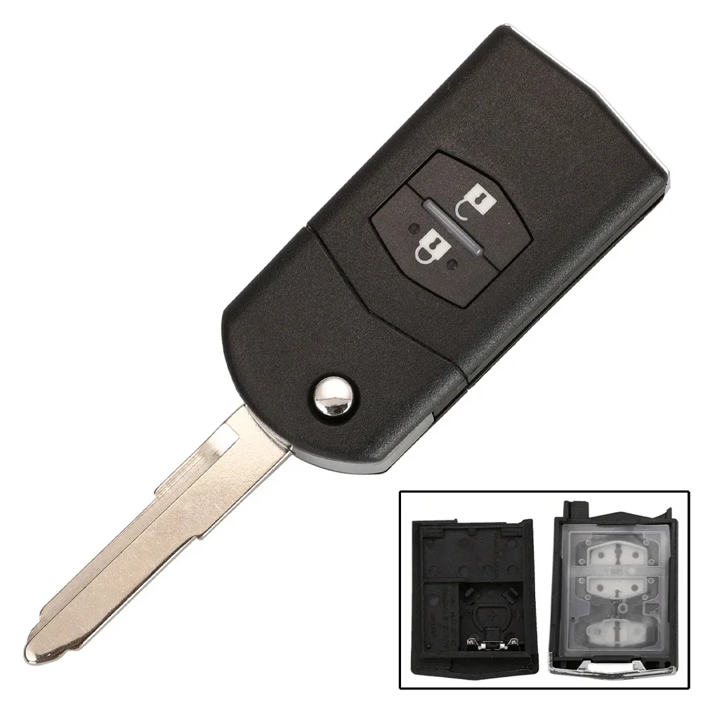 2 3 Button Remote Key Fob Shell Case Folding Flip For Mazda 2 3 5 6 CX-7 / CX-9 / MX-5 With Uncut Blade Replacement Parts