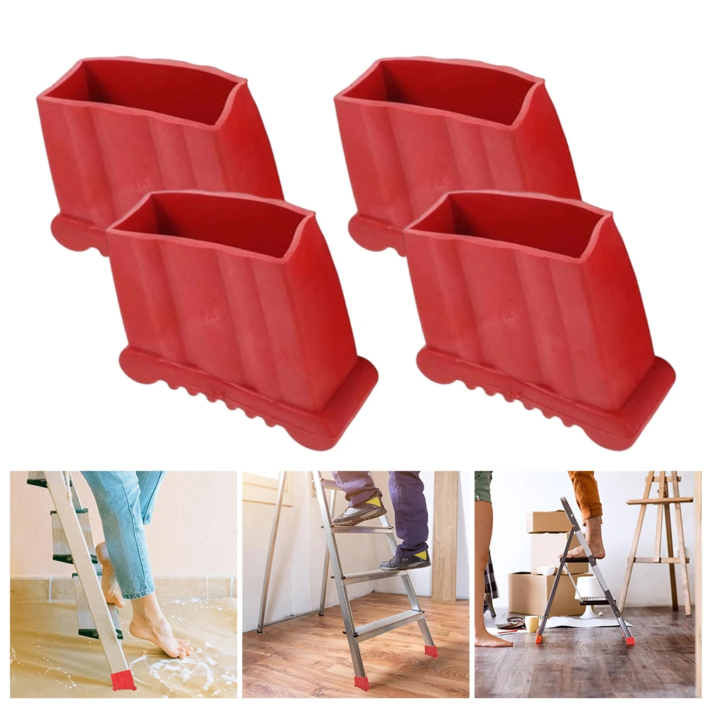 2/4pcs Step Ladder Feet Covers Versatile Ladder Leg Covers Non-Skid Ladder Pads Rubber Foot Pad Insulating Foot Sleeve Red