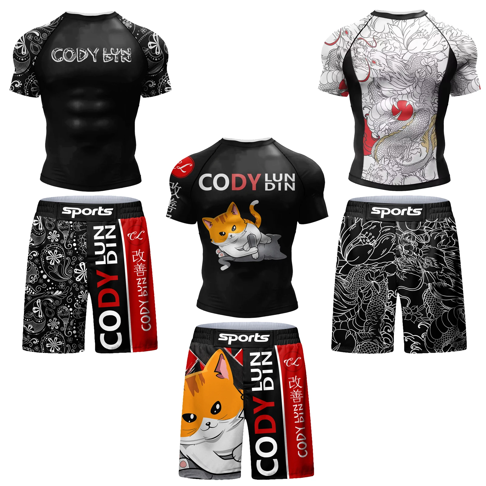 Polyester Masculine Training Sweatshirt Compression Shirt + Shorts Pants Set Sublimation Rash Guard Gym Boxy Tee Men Suits Cody