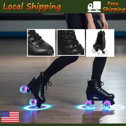 YYW Quad Roller Skate Shoes Flashing 4 Wheels Skates Adult Women Men Double Row Roller Shoes Outdoor Skating Training Sneakers