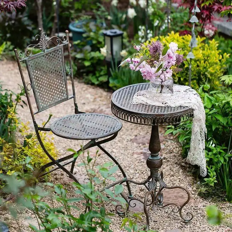 Vintage European Iron Garden Decor Set, Stylish Outdoor Patio Table and Chairs for Relaxation Patio Furniture Set Muebles