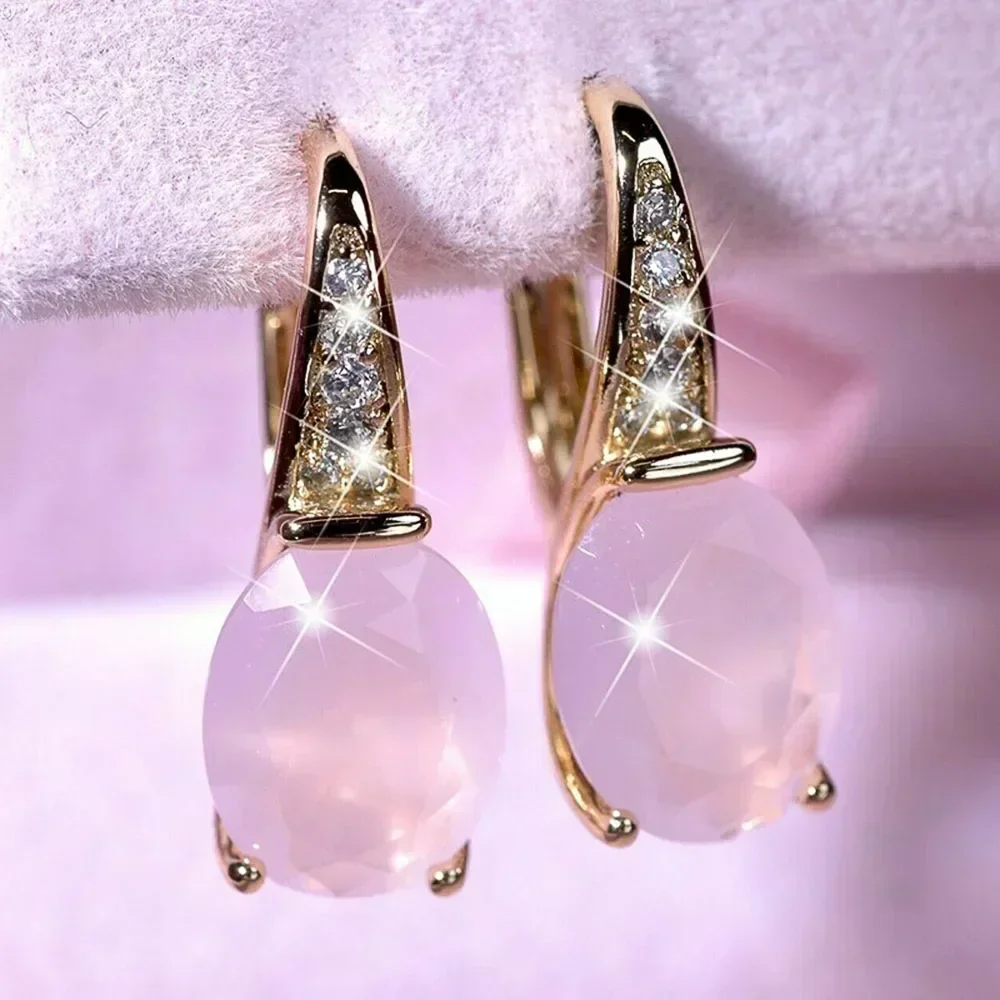 New Romantic Pink Color Drop Earrings Bridal Engagement Wedding Accessories  Shiny CZ Newly Design Fashion  For Women