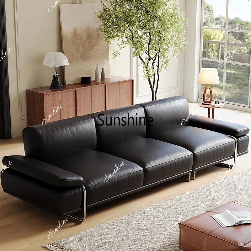 [Adjustable Armrests] Italian-style living room vertical row minimalist leather functional sofa