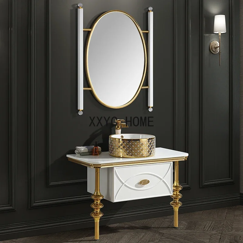 

Роскошный шкаф для ванной комнаты из нержавеющей стали, комбинированный шкаф для ванной комнаты, скандинавский свет, роскошная платформа, умывальник, шкаф, пол