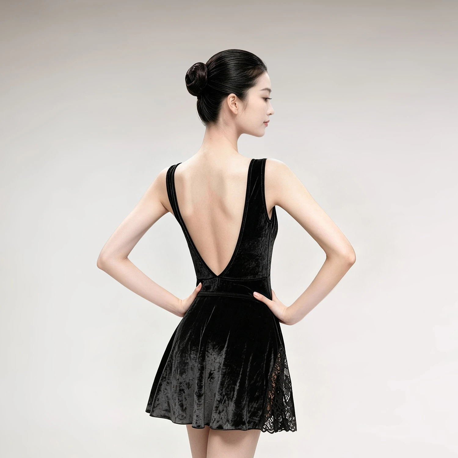 High Waist Black Short A-shaped Ballet Dance Velvet Skirt Women Fashion Side Lace Elegant Mujer Skirts