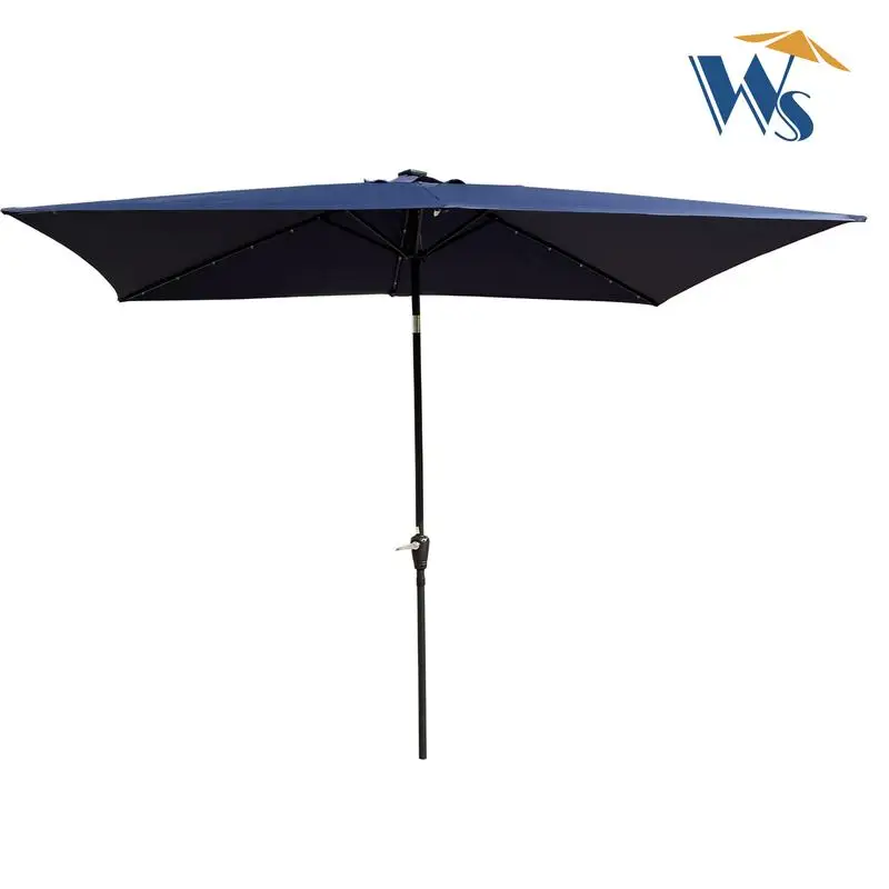 10x6.5ft Rectangular Solar LED Patio Umbrella with Crank & Tilt for Garden, Backyard & Pool
