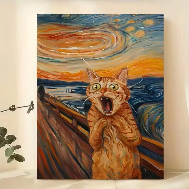 

Whimsical Orange Cat "Scream" Canvas Art Wall Decoration, Nordic Living Room, Bedroom and Home Office Home Decoration Prints