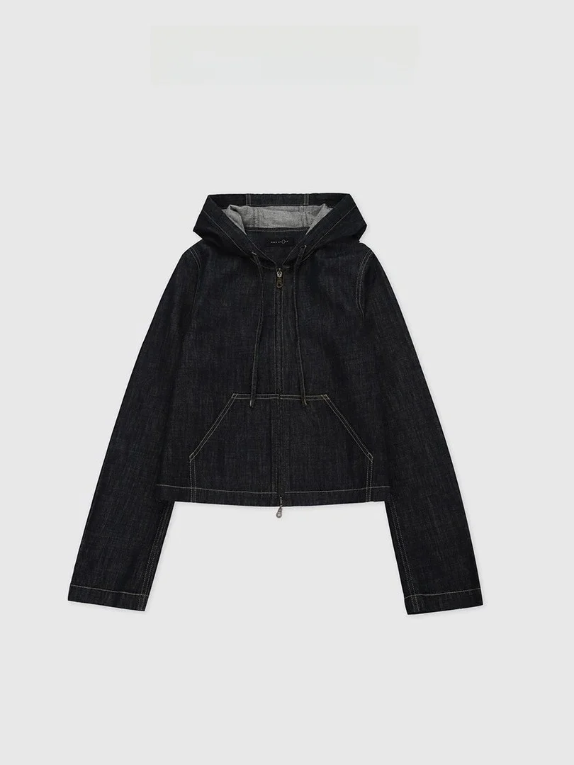 

Удобная синяя джинсовая куртка с капюшоном от Tang Jialing Sister Quiet Luxury Corridor Baatone для женщин, для повседневной носки, Sle Loo...