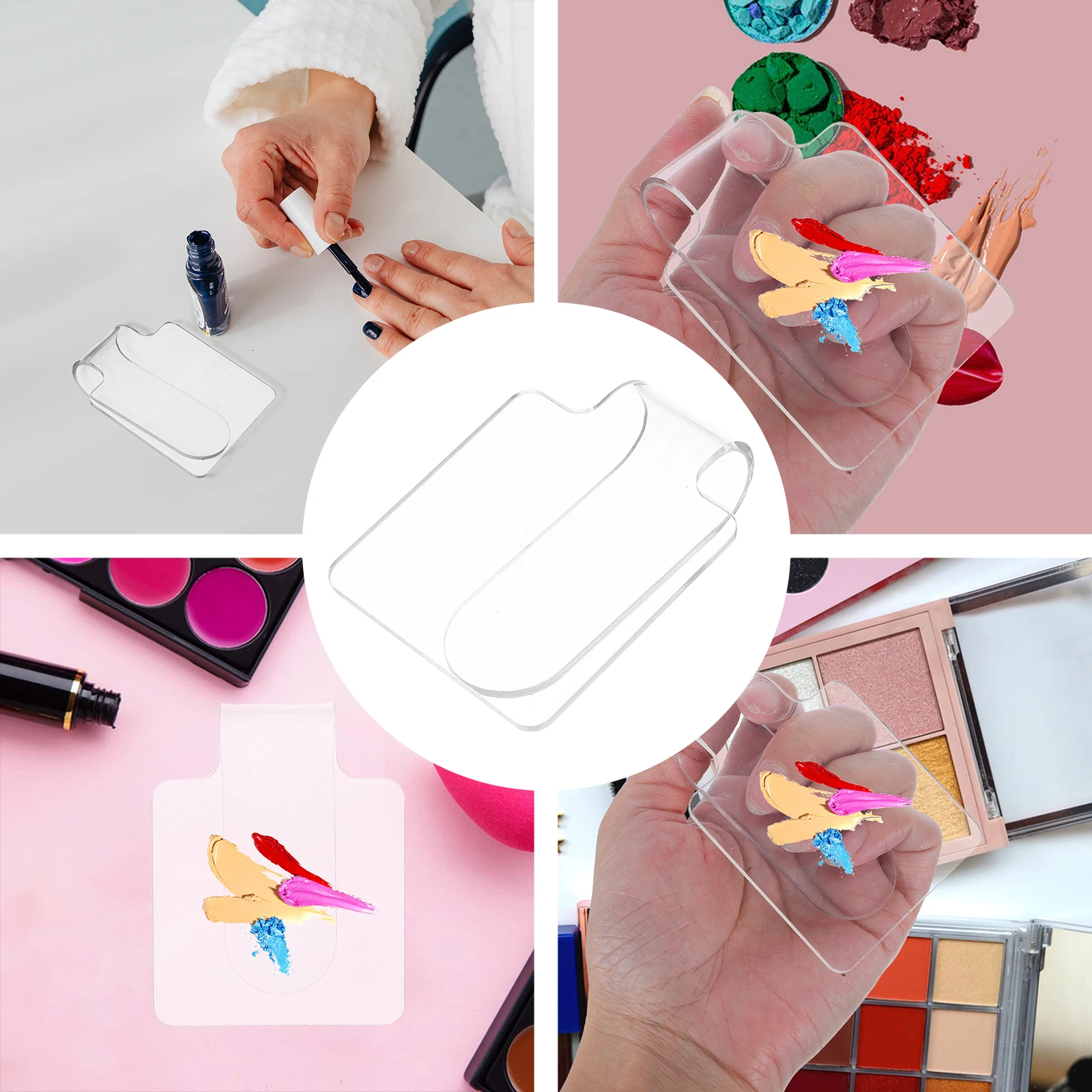 

10pcs Handheld Makeup Mixing Palette Transparent Clear Acrylic Foundation Blending Tray Compact Portable Small Plate