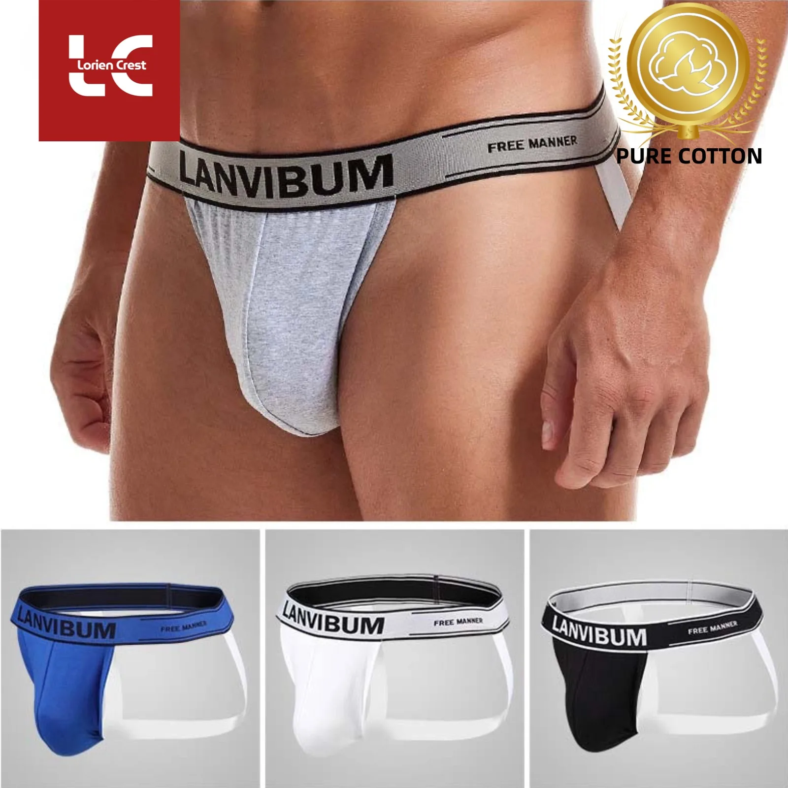

3 шт.【LORIEN CREST】 Мужское сексуальное нижнее белье с низкой талией Hombre, трусы-стринги для геев, дышащее хлопковое нижнее белье-бикини, мужское