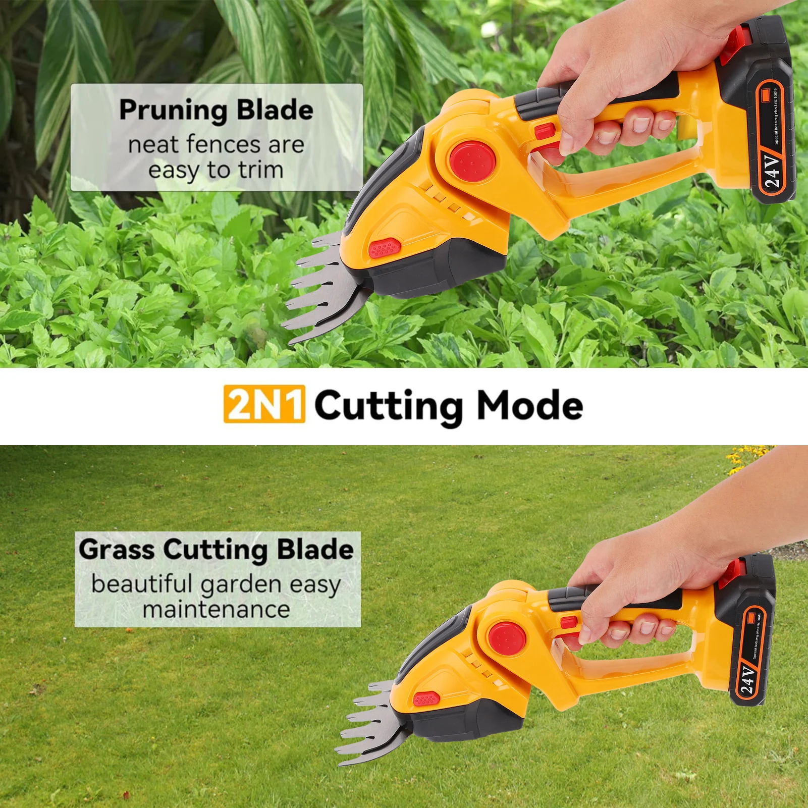 

Cordless Hedge Trimmer Grass Cutter Handheld Garden Pruning Shears Electric 21V Lithium-ion Battery Powered Includes Charger