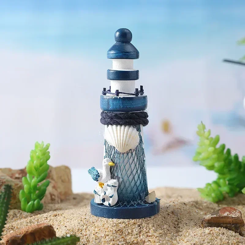 Mediterranean Wood Ocean Landscape Mini Lighthouse Ornament Children's Office Living Room Children's Bedroom Decoration Crafts