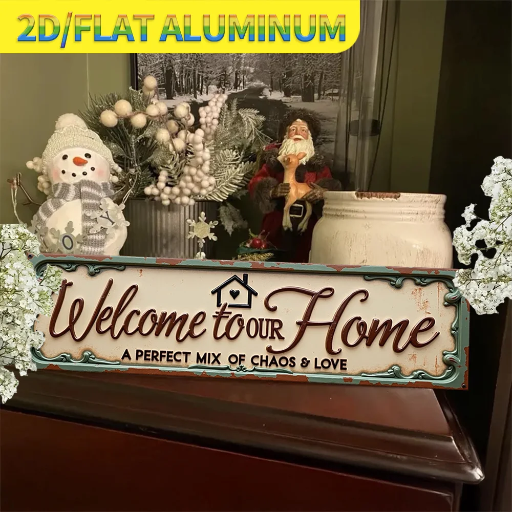 2D Flat, 1pc 2D Flat Whimsical Family Love Shack Vintage Finish Textured Metal Sign - Elegant Floral Design with Playful Saying view 4