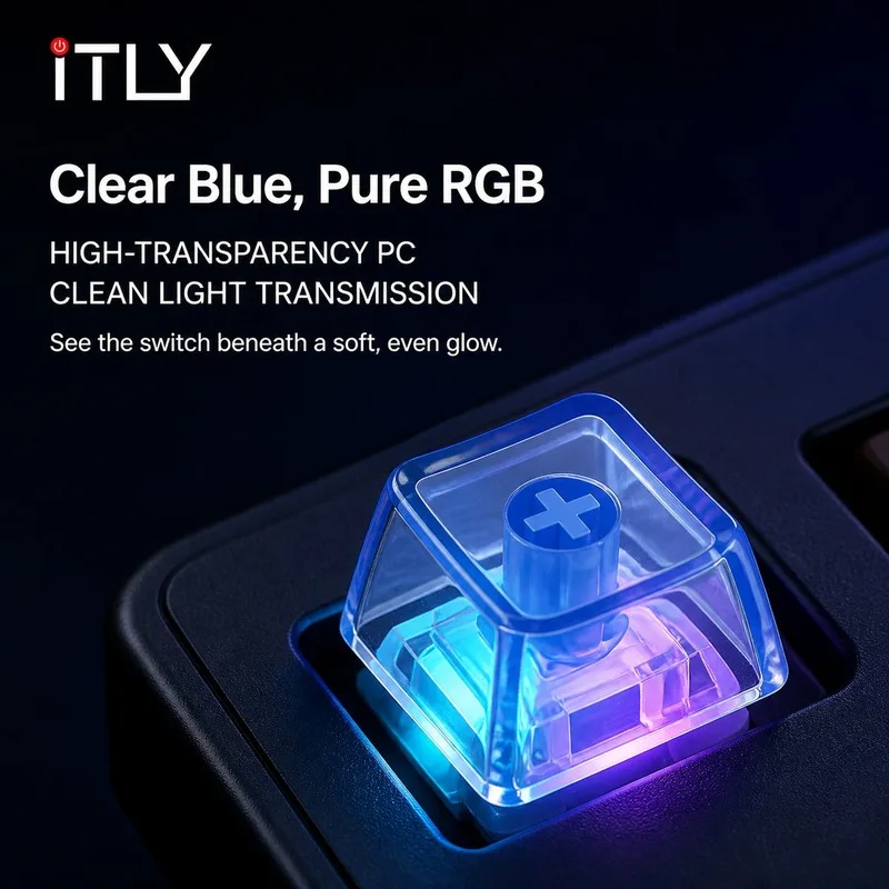 iTLY Square Transparent Keycaps Blue & White Color Custom Mechanical Keyboard Replacement Key Cap