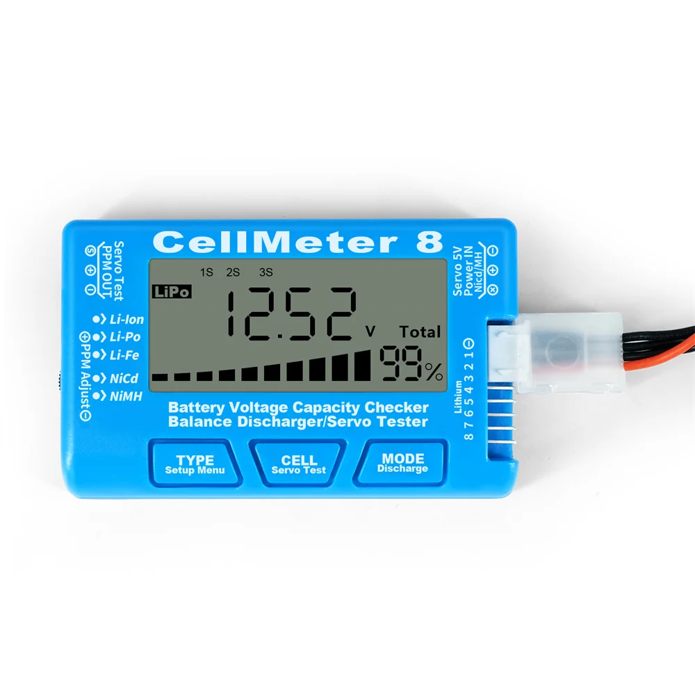 RC cellometr 8 1-8S napięcie napięcia akumulatora miernik testowy LiPo li-lon NiMH miernik 8 cyfrowy akumulator pojemność kontrolera