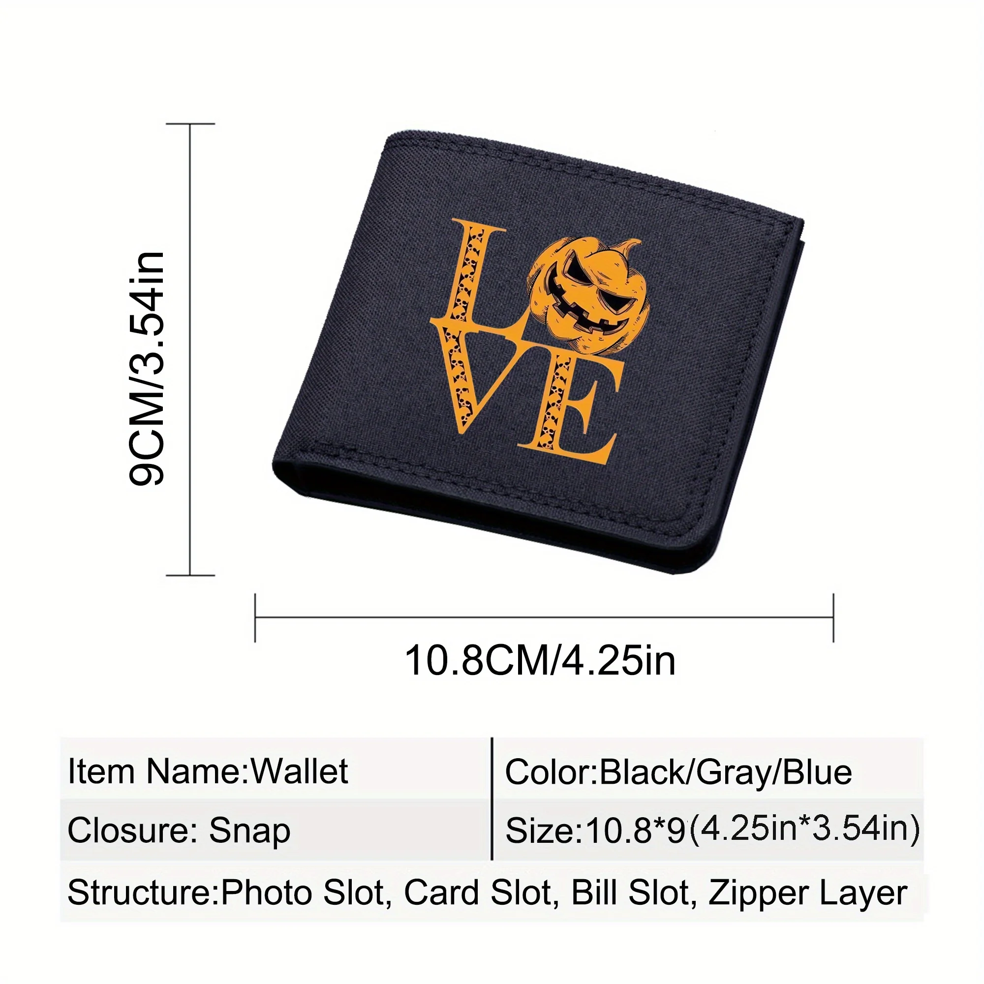 กระเป๋าสตางค์ใบสั้นกระเป๋าสตางค์ใบสั้นผ้าใบลายสัตว์ประหลาดฟักทองกระเป๋าเงินผู้ชายแฟชั่นลำลองขาสั้นธุรกิจพร้อมช่องเสียบบัตรของขวัญฮาโลวีน