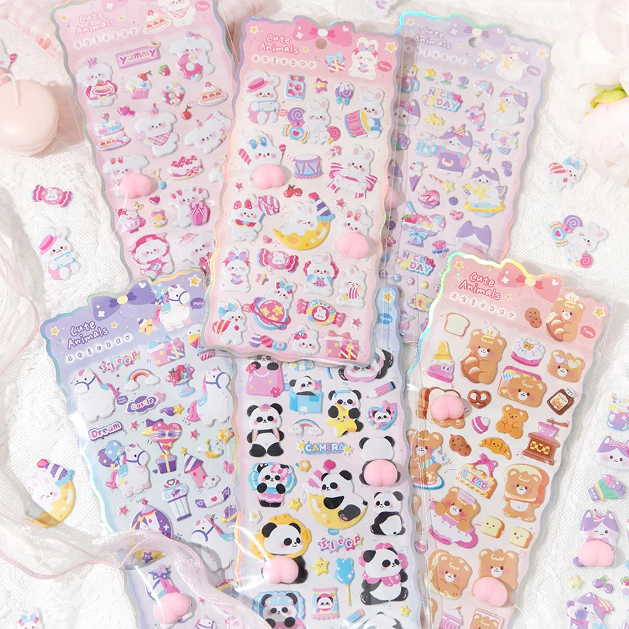 High-Beauty Bubble Stickers Cute Animal 3D Cartoon Fun Stress-Relief Squeezable Decorative Stickers