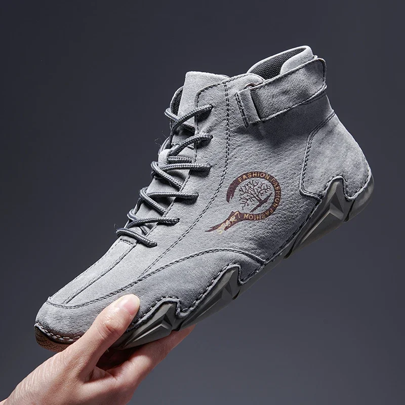 Bottes en cuir décontractées pour hommes, baskets montantes, mocassins de luxe, bottes de rinçage de moto, chaussures neuves, 2023