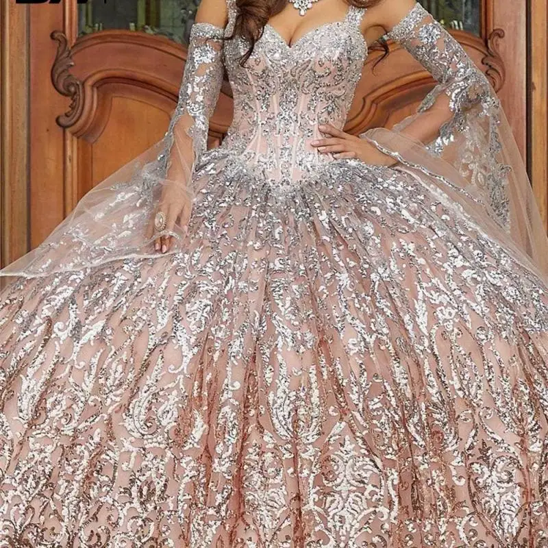 Vestido de fiesta de quinceañera vasca adornado, vestido de noche con apliques, manga con volantes, 2024