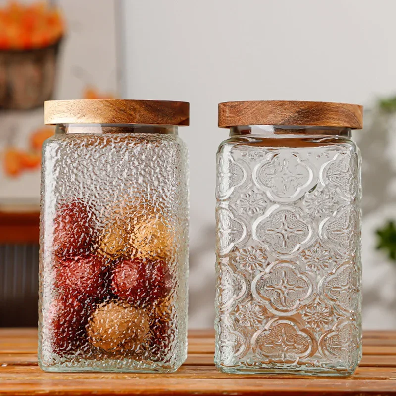 Glass Tube Household Embossed Storage Jars Hammered Clear Glass Kitchen Storage Jars Tea Peel Storage Jars Kitchen Organizer