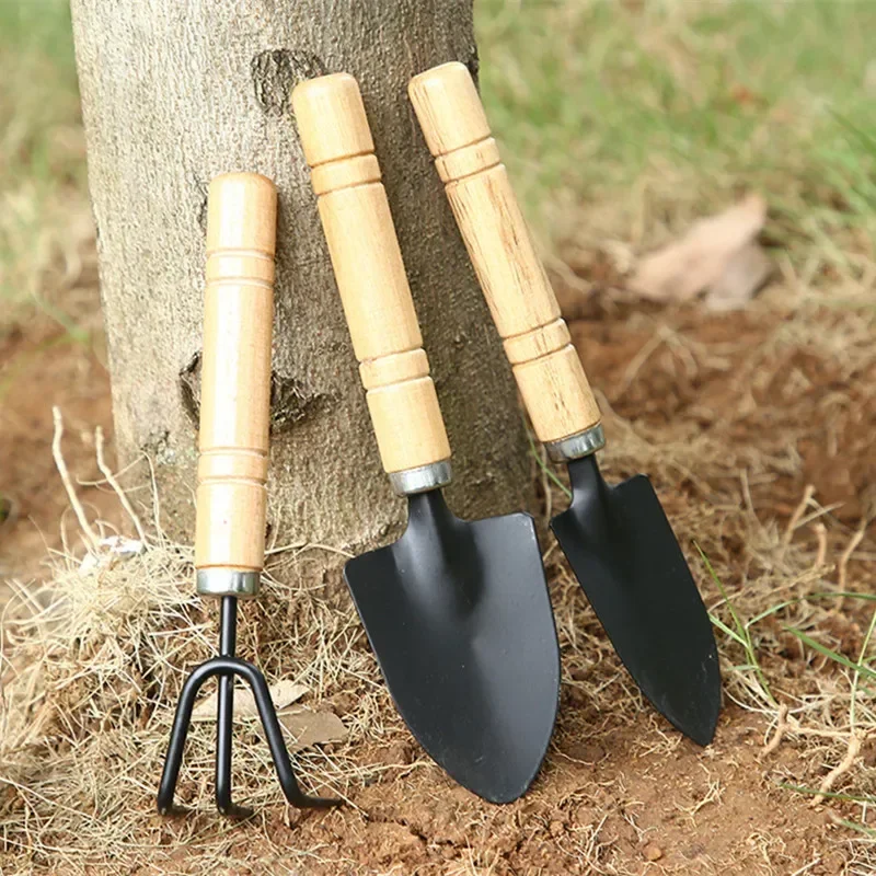1/3 pezzi mini pala rastrello set pala per piante strumenti bonsai giardino mini utensili manuali set per piantare in miniatura manico in legno vanga