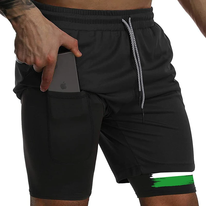 Pantaloncini da corsa da allenamento 2 in 1 con stampa bandiera per uomo Pantaloncini sportivi ad asciugatura rapida Pantaloncini da performance patriottici con tasche Anello per asciugamano