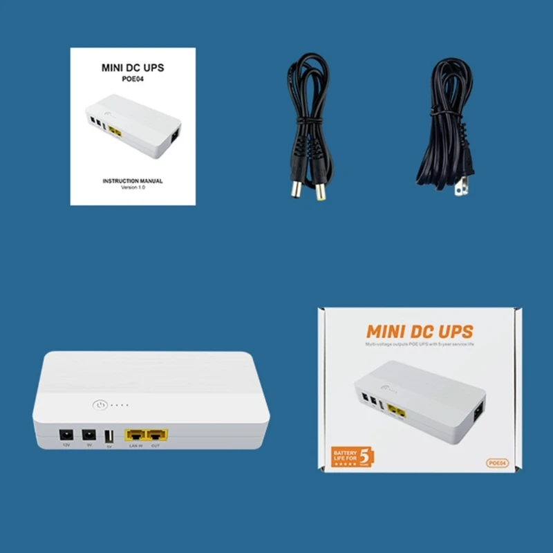 8000mAh 29.6Wh 60W POE 48V 5V 9V 12V 5.5x2.5mm UPS Power Supply Unit for WiFi