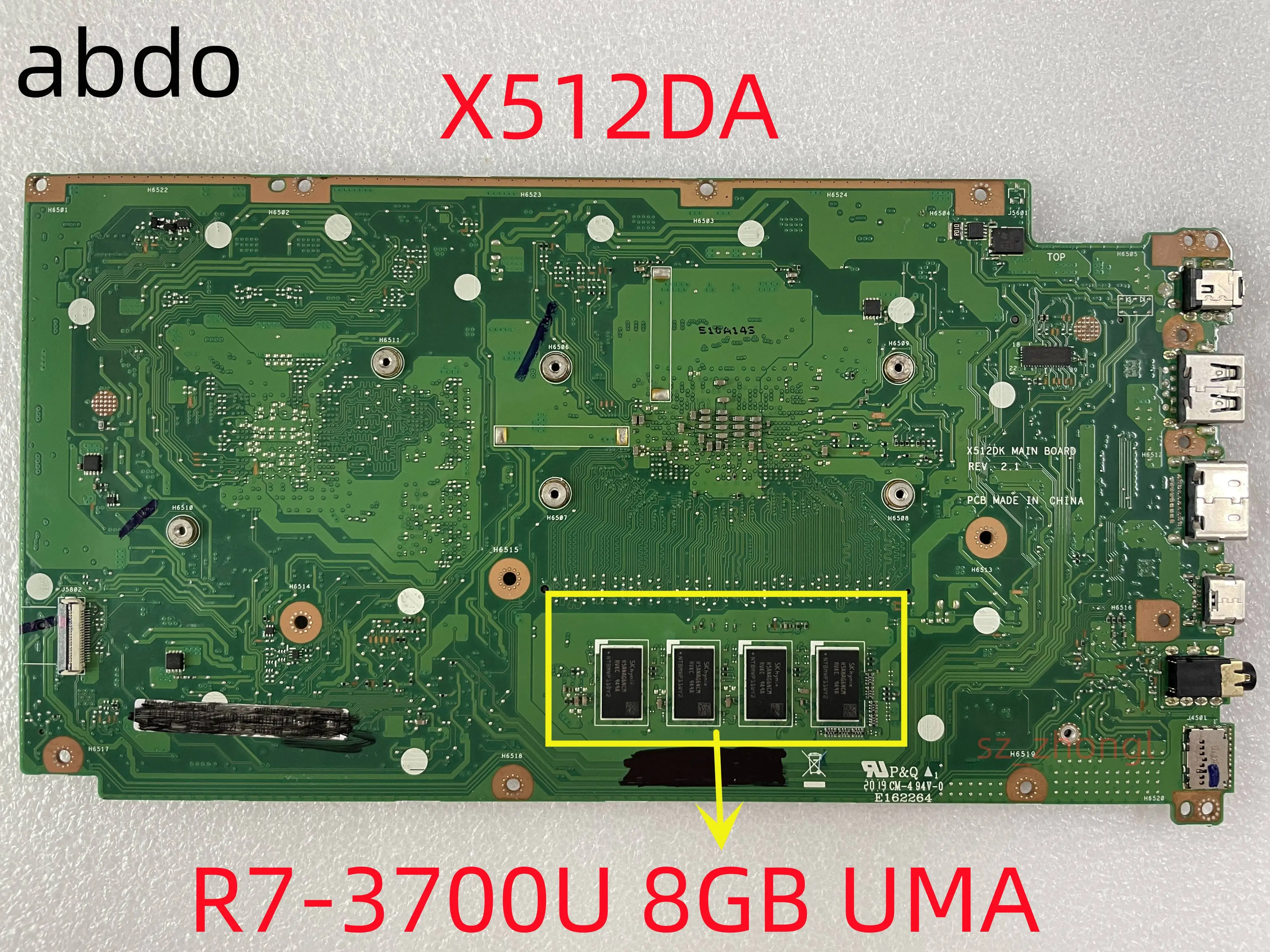 X512DK Mainboard For ASUS X512DA Laptop Motherboard with R7-3700U RAM-8GB UMA