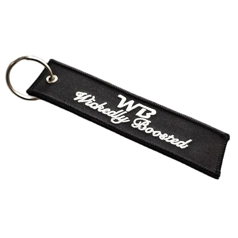 100 Custom Embroidery Keyring Black White 3D Embroidered Tag Double Side Logo Key Pandent Personality Creative Gift Merrow  Edge