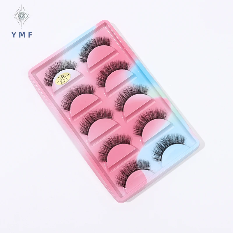 Cílios Postiços de Fibra Grossa, 3D Eye Wispy End, Cílios Falsos Naturais Curtos, Cílios Curtos Fofos, Multipack, 5 Pares, Novo