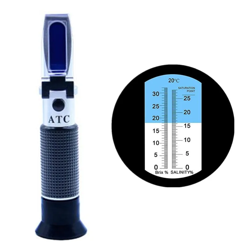 2 in 1 Brix/Salt Refractometer 0-32% Sugar Refractometer 0-28% Salinity Tester ATC Handheld Refractometer for Brine Fruit Marine