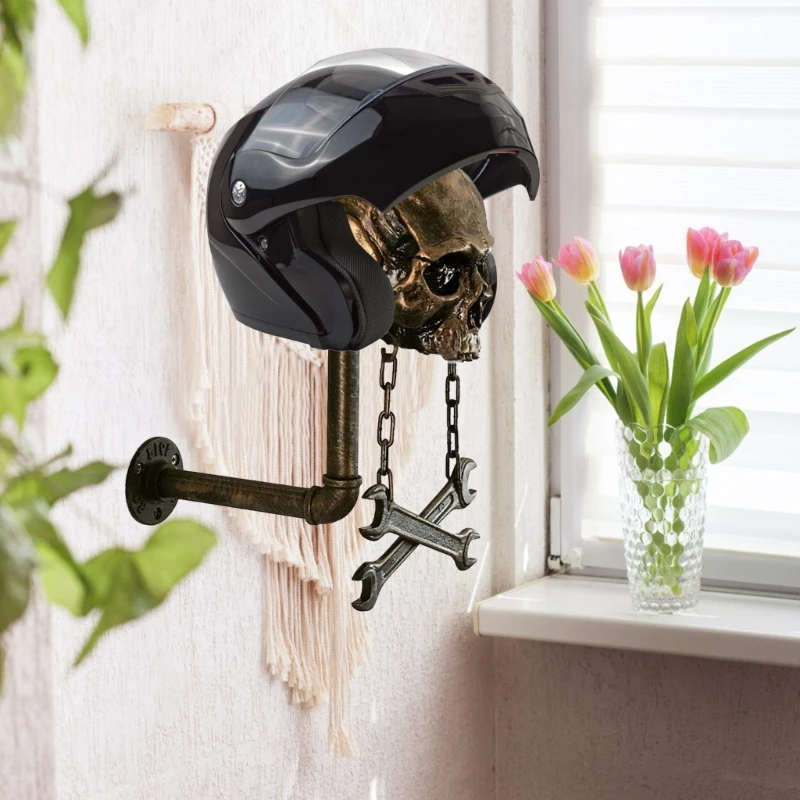 Motorbike Helmet Display Rack Motorbike Helmet Holder Skull Helmet Stand Wall Mounted Helmet Rack for Coat