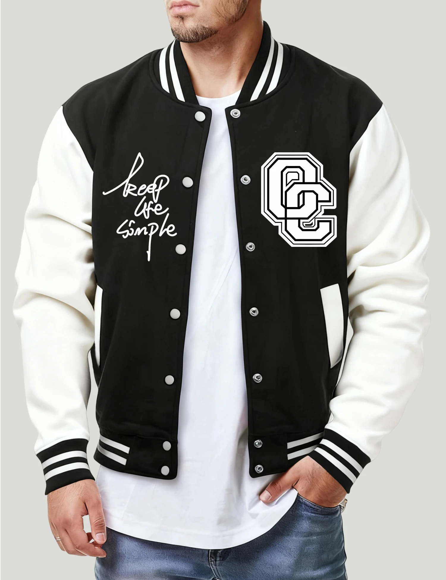 

Keep Life The Letters O And C Men Streetwear Hip Hop Button Jacket Casual Loose Baseball Jersey Autumn Unisex Vintage Clothing