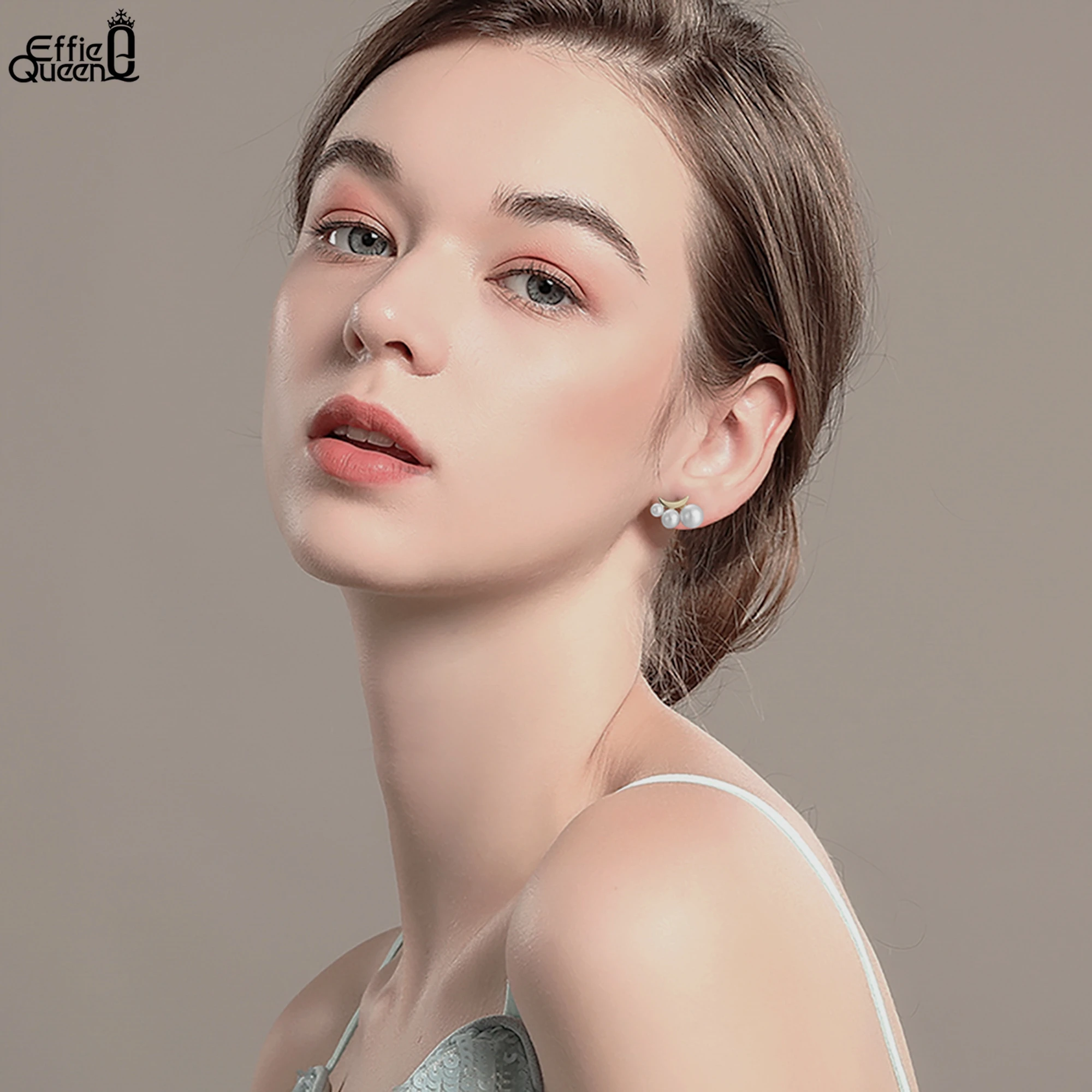 

Effie Queen Graceful 925 Sterling Silver Stud Earrings Plus Freshwater Pearl Moon Design Nature Style Drop Earring Gift GPE27