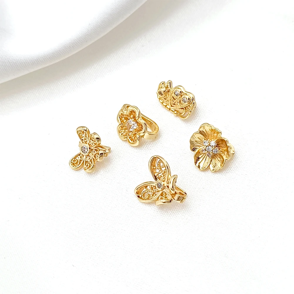 5 Pieces Brass Coated Gold Zircon Inlay Flower Butterfly Closing Buckle DIY Jewelry Making Necklace Bracelet Accessory Materials