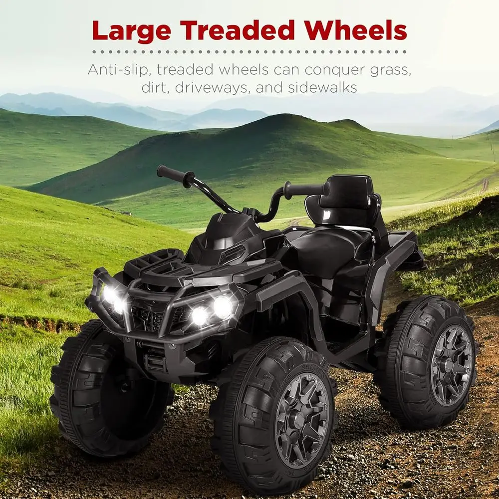 12V Kids Ride-On Electric ATV, 4-Wheeler Quad Car Toy w/Bluetooth Audio, 3.7mph Max Speed, Treaded Tires, Black