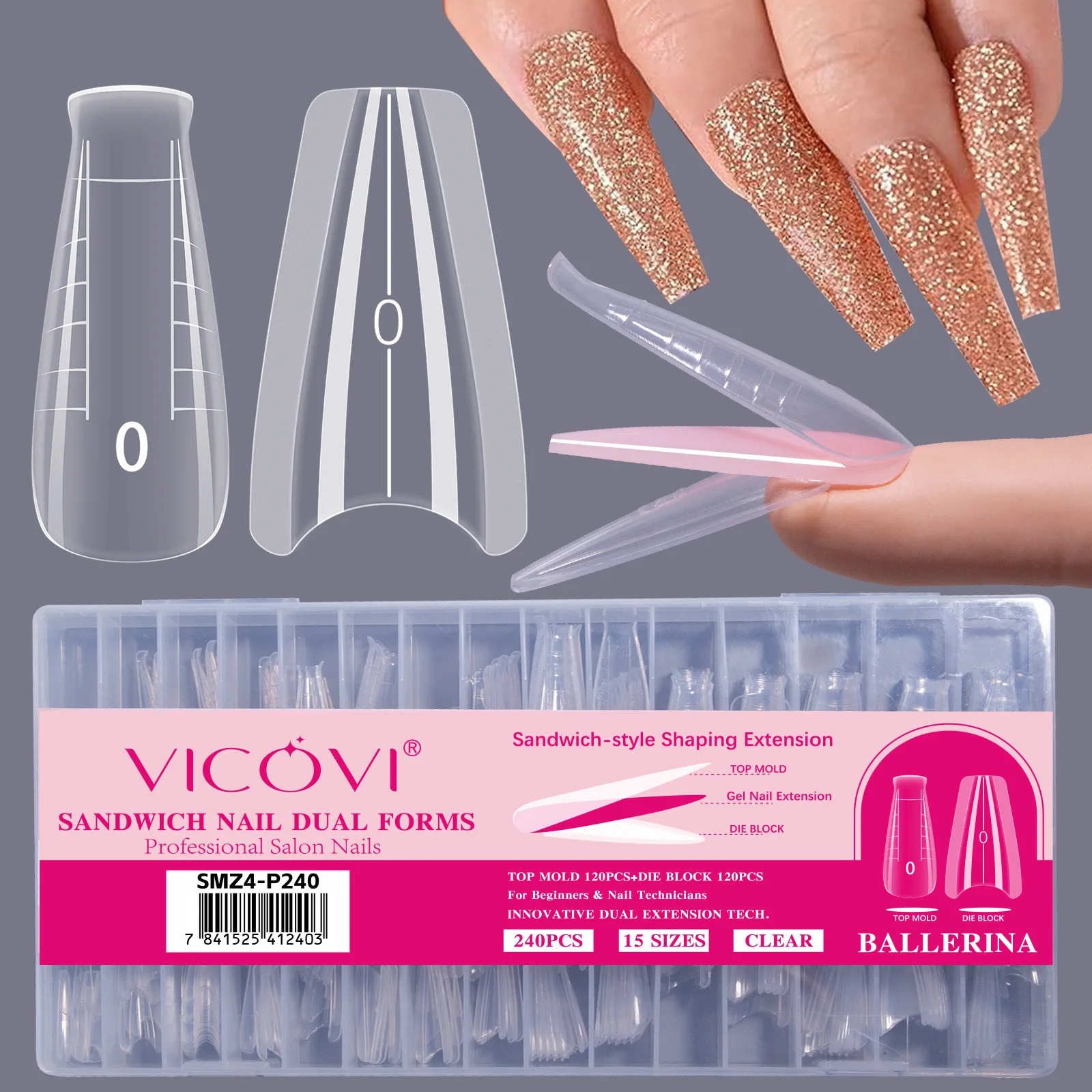 New 240Pcs Sandwich Nail Forms 15 Size Oval Extension Dual Form No Paper Forms Needed For Easy Nail Extensions