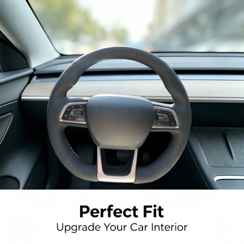 Car Steering Wheel Cover Microfiber Leather Non-slip Comfortable For HongQi E-QM5 2021-2022 Hand Sewn Steering Wrap Cover