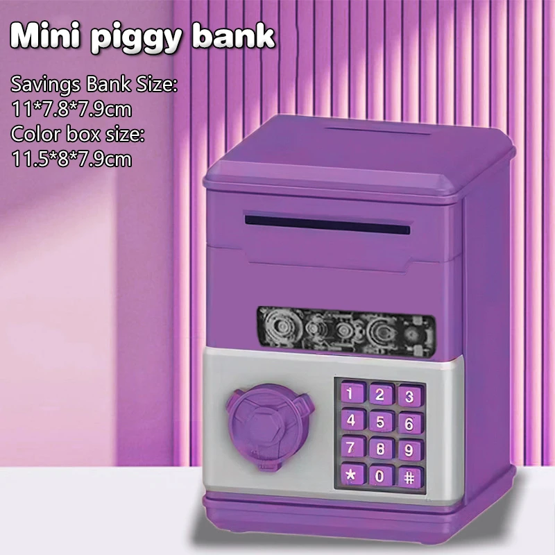 1 قطعة عملات آمنة صغيرة أوتوماتيكية توفير النقود صندوق المال كلمة المرور عداد رمز مفتاح قفل عملة البنك ATM الطفل #4