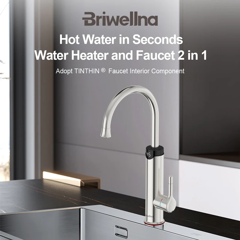 

Briwellna Electric Faucet With Digital Display Instant Hot Water Faucet Heating Tap Stainless Steel Electric Water Heater Geyser