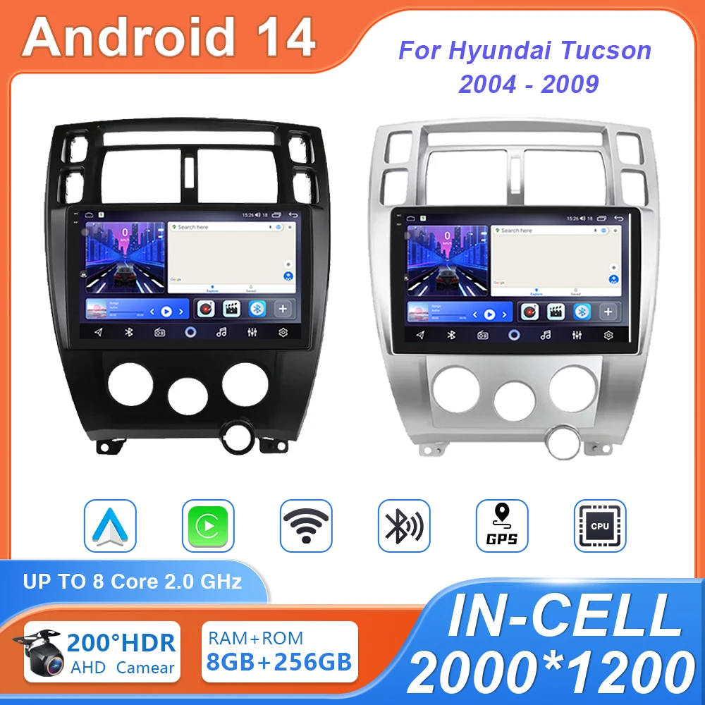 Android 14 Stereo mobil Hyundai Tucson 2004-2009, radio mobil 4G WIFI pemutar multimedia GPS layar Navi 2DIN Unit utama SWC