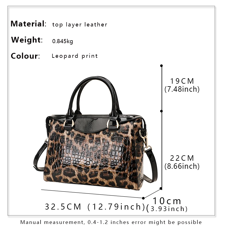 Aidrani   Leopard print women\'s handbag, high-quality cowhide portable high-capacity briefcase