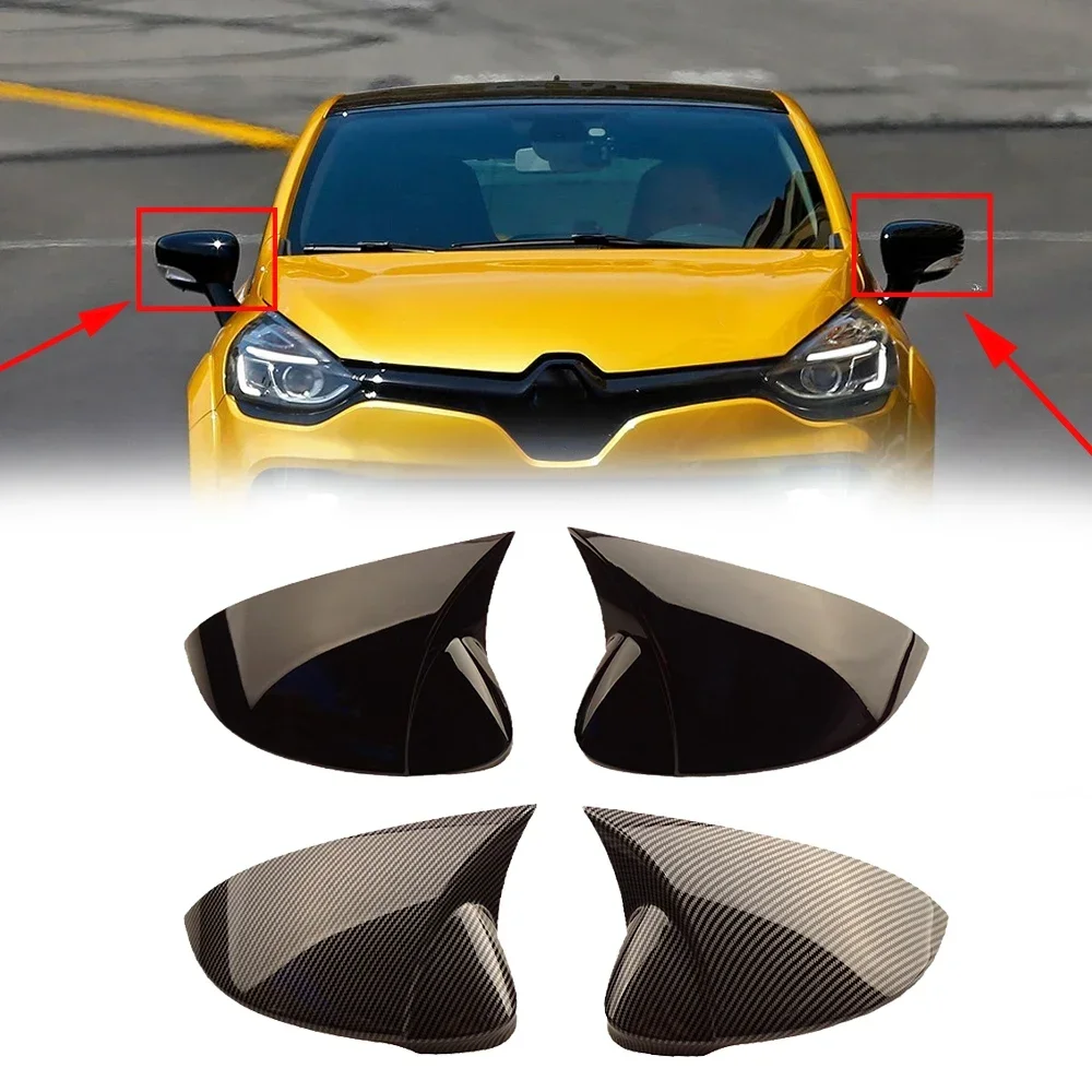 OX Horn Styling Gloosy Black Carbon Car Mirror Cover Car Rearview Mirror Caps For Renault Cilo 4 RS MK4 2012 2013 2014 2015 2016