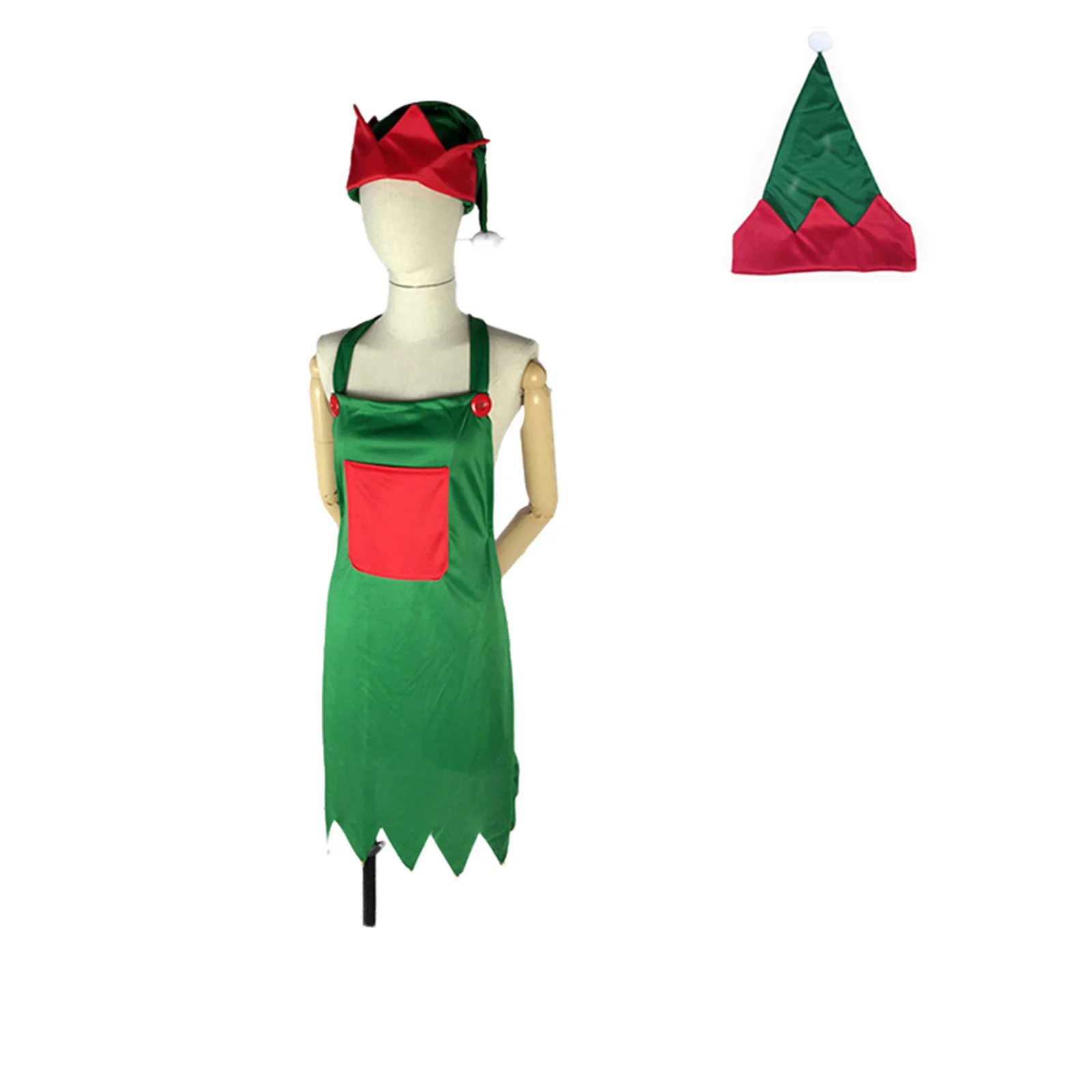 Conjunto de delantal y sombrero de Feliz Navidad para mujeres y niñas, delantal de cocina de duende verde, vestido festivo para pastel, regalo de Año Nuevo para madre