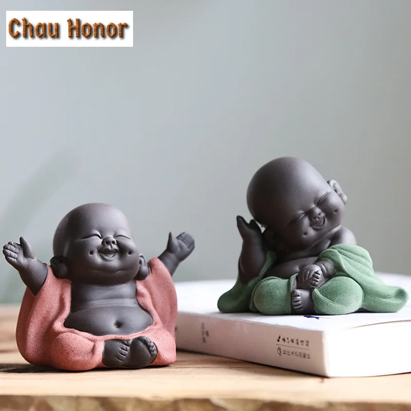 Yixing Big Belly Maitreya Buddha Tea Pet Ornaments Boutique Fine hand-carved Purple Sand Home Office Tea Table Mini Accessories