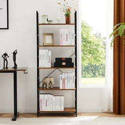 JHK 5 Tier Bookcase Bookshelf Modern Book Case For Books Corner Storage Organizer for Bedroom Home Office Kitchen Living Room