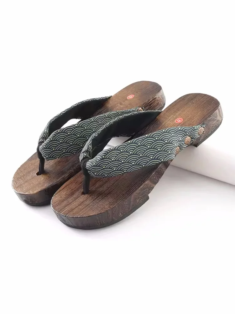 Men's Summer Wooden Sandals Anti Slip Japan Style Geta Outdoor Casual Flip Flops Beach Slippers