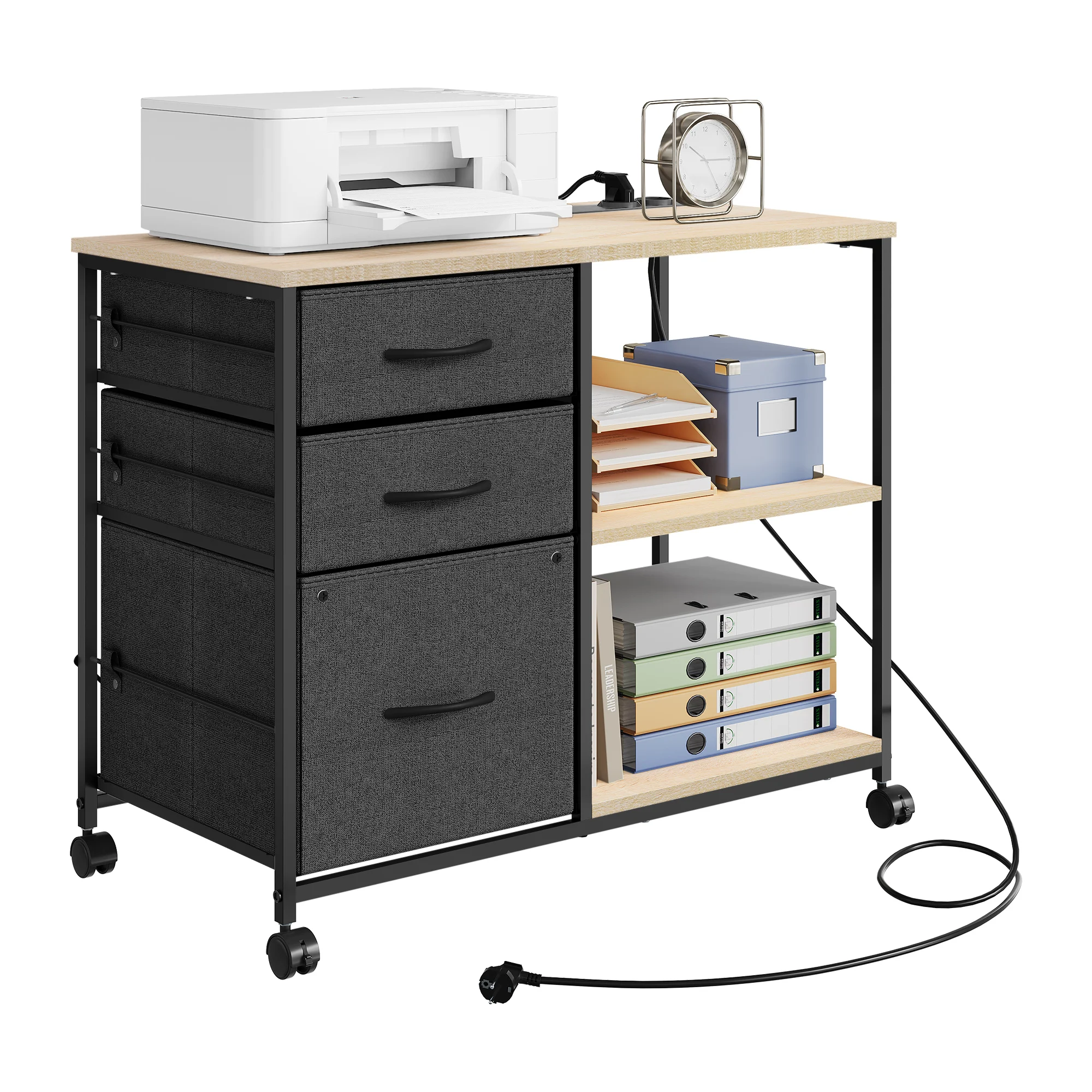 WOLTU Büro-Aktenschrank, Aktenschrank mit Ladestation, rollender Druckerständer mit Schubladen, Ordnerschrank für Wohnzimmer
