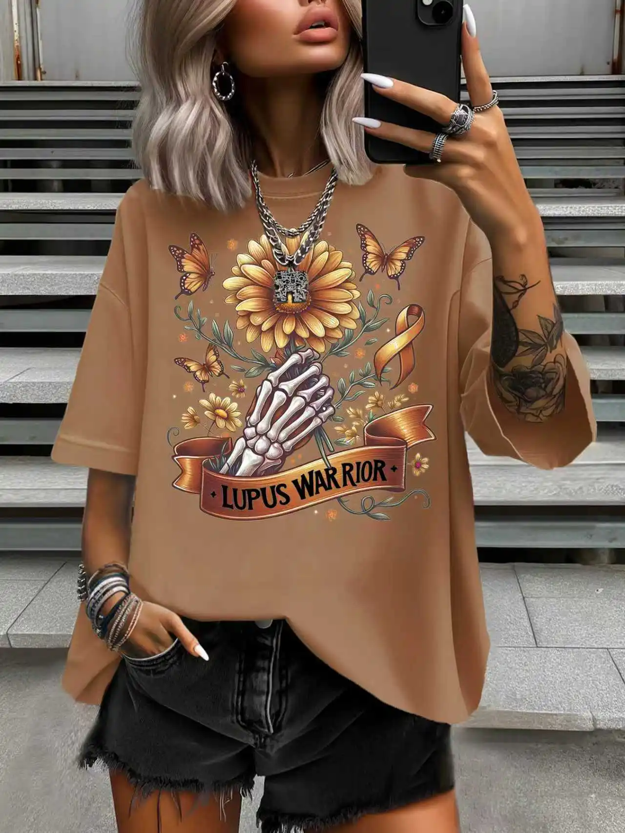 

Летняя женская футболка больших размеров, оригинальный дизайн, модная женская повседневная футболка с черепом и цветочным принтом, круглый вырез, топы с короткими рукавами