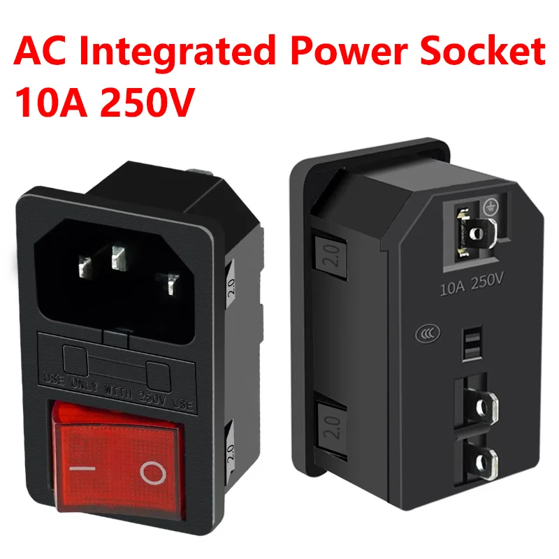 

Red Light 10A250VAC Rocker Switch AC-01-2 Power lnlet Socket lEC 320 C14 3Pin Connector Plug Panel Mounted